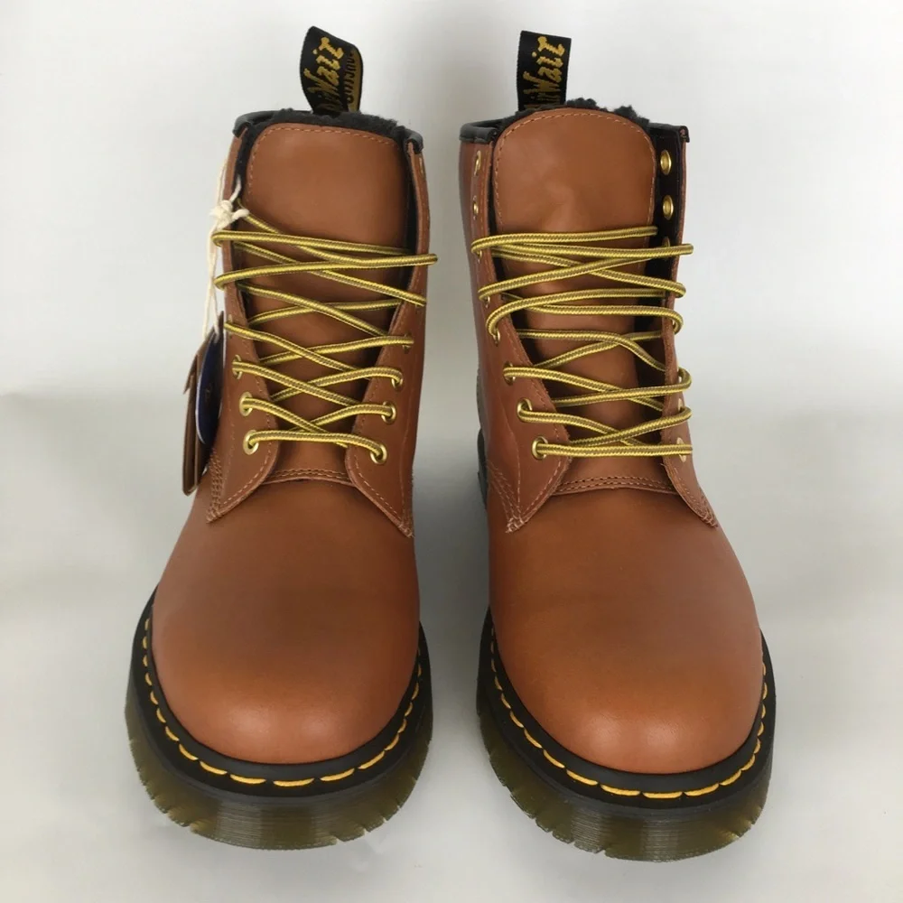 Dr. Doc Martens Classic 1460 Boots NEW Brown Leather Lace-Up Sherpa Lined Mens 8